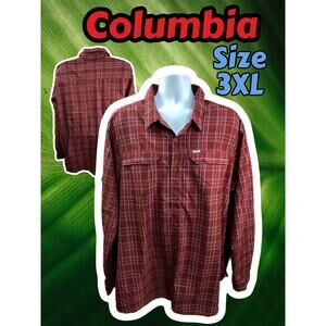 Columbia Shirt Mens 3XT Long Sleeve Plaid Red Vented UPF light weight